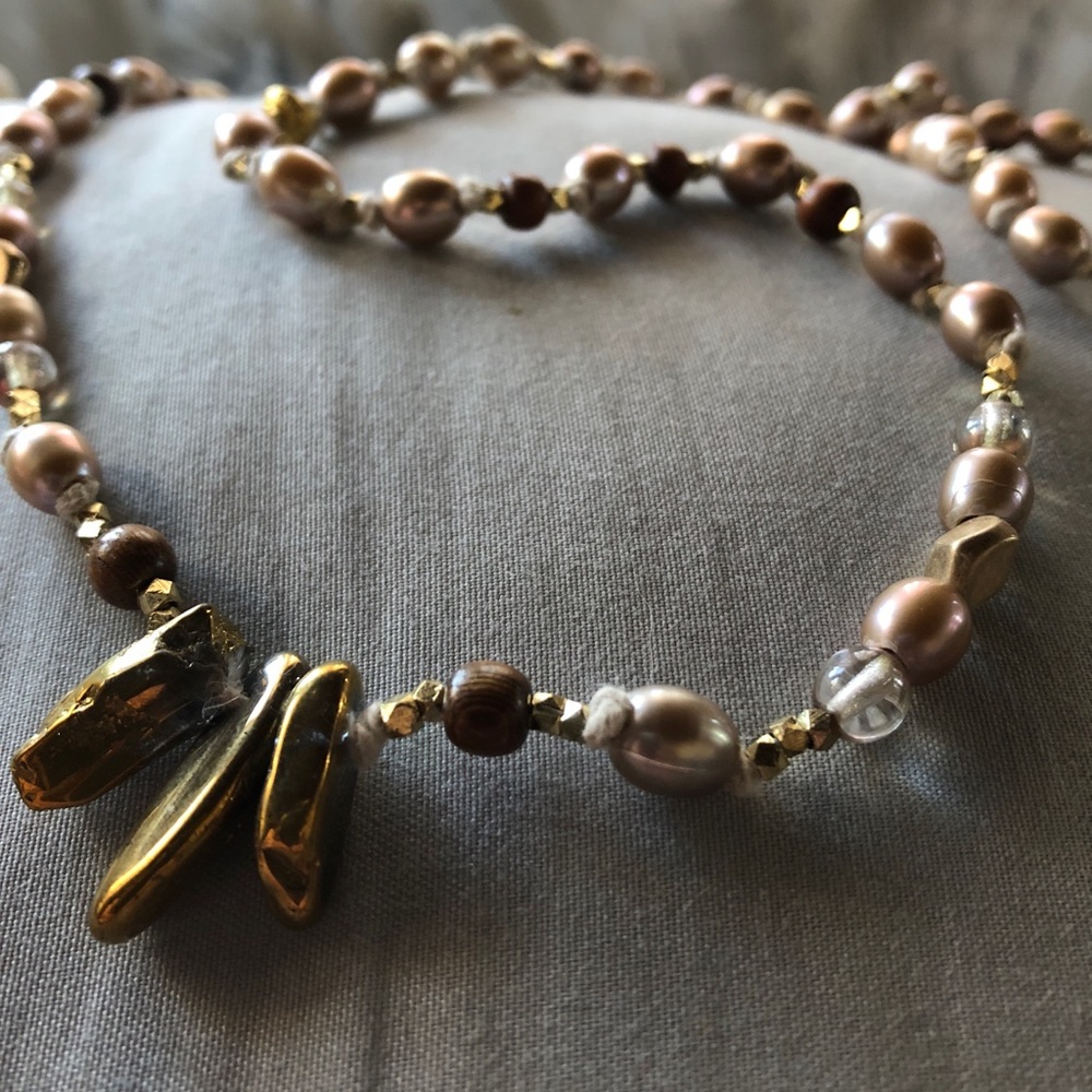 Knotted Pearl and Crystal Long Necklace
